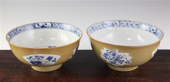 Two Chinese Batavia ware bowls, Qianlong period, 22.5 and 23cm, largest bowl cracked